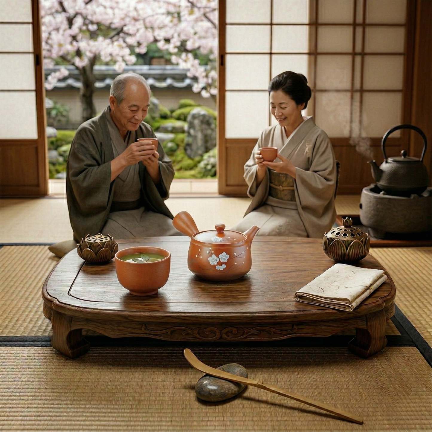 Tokoname ware blossom teapot terracotta